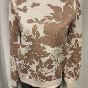 Liz Claiborne Floral Sweater - beige  and Tan with gold accents